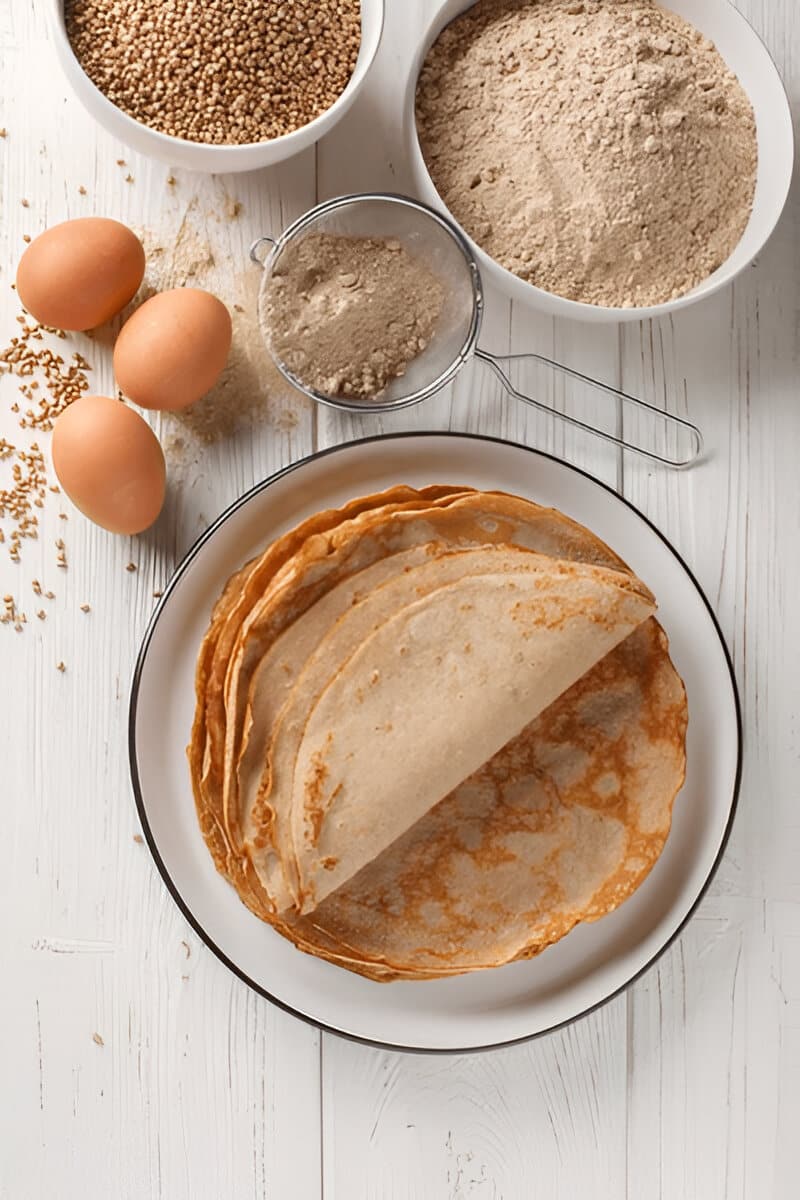 Crêpes sans beurre aux ingrédients simples Crêpes maison sans beurre avec farine de sarrasin et œufs