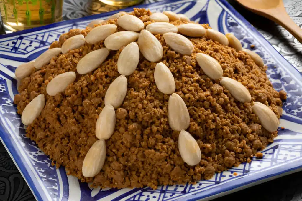 Poudre de sellou maison étalée sur une assiette blanche