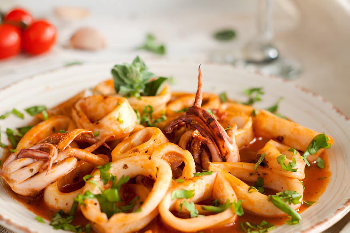 recette encornet Encornets cuisinés à la sauce tomate et herbes fraîches