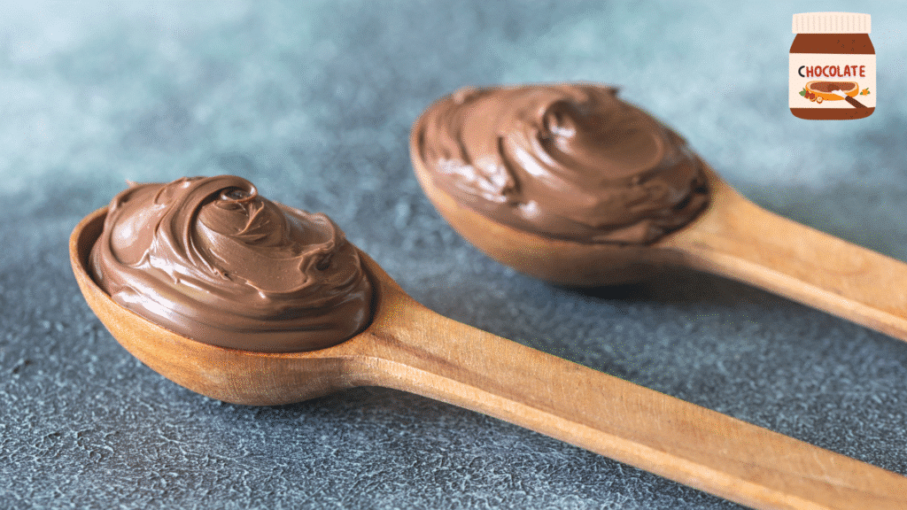 Cuillères en bois remplies de pâte à tartiner Nutella crémeuse