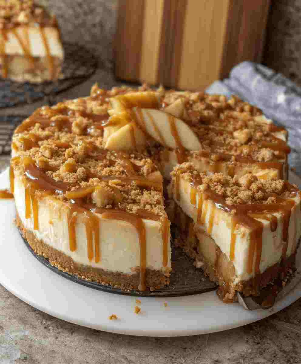 Salted Caramel Apple Pie Cheesecake Easy Fall Dessert Recipe