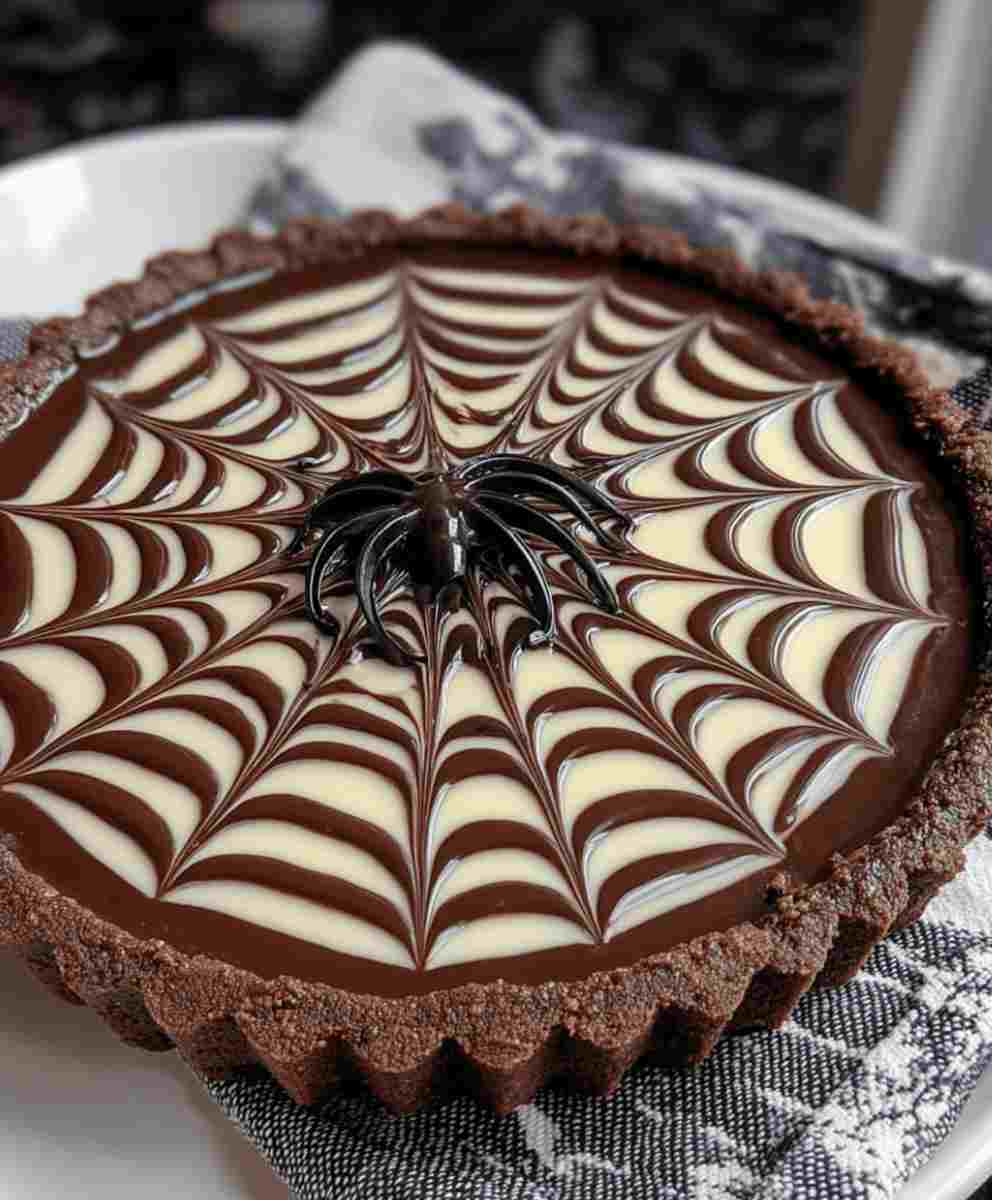 Spiderweb Chocolate Tart Easy Halloween Dessert Recipe