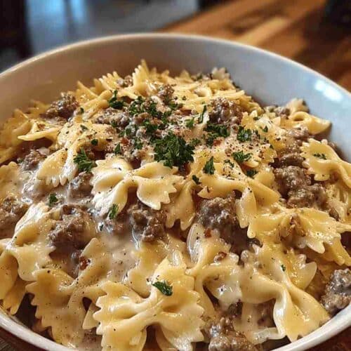 Creamy Parmesan Garlic Beef Bowtie Pasta – Easy Comfort Dinner