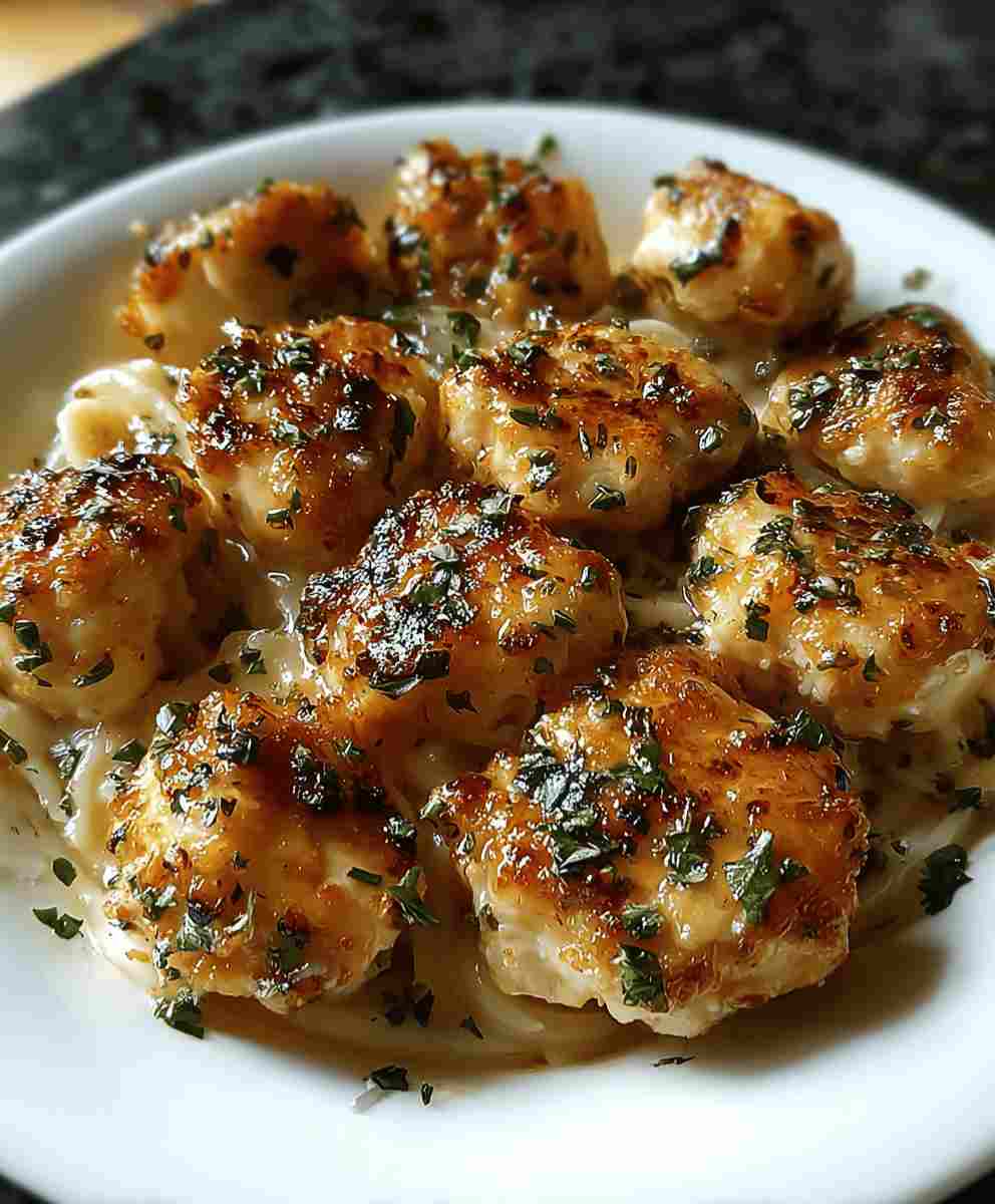 Garlic Butter Chicken Bites Easy Creamy Parmesan Pasta Dinner