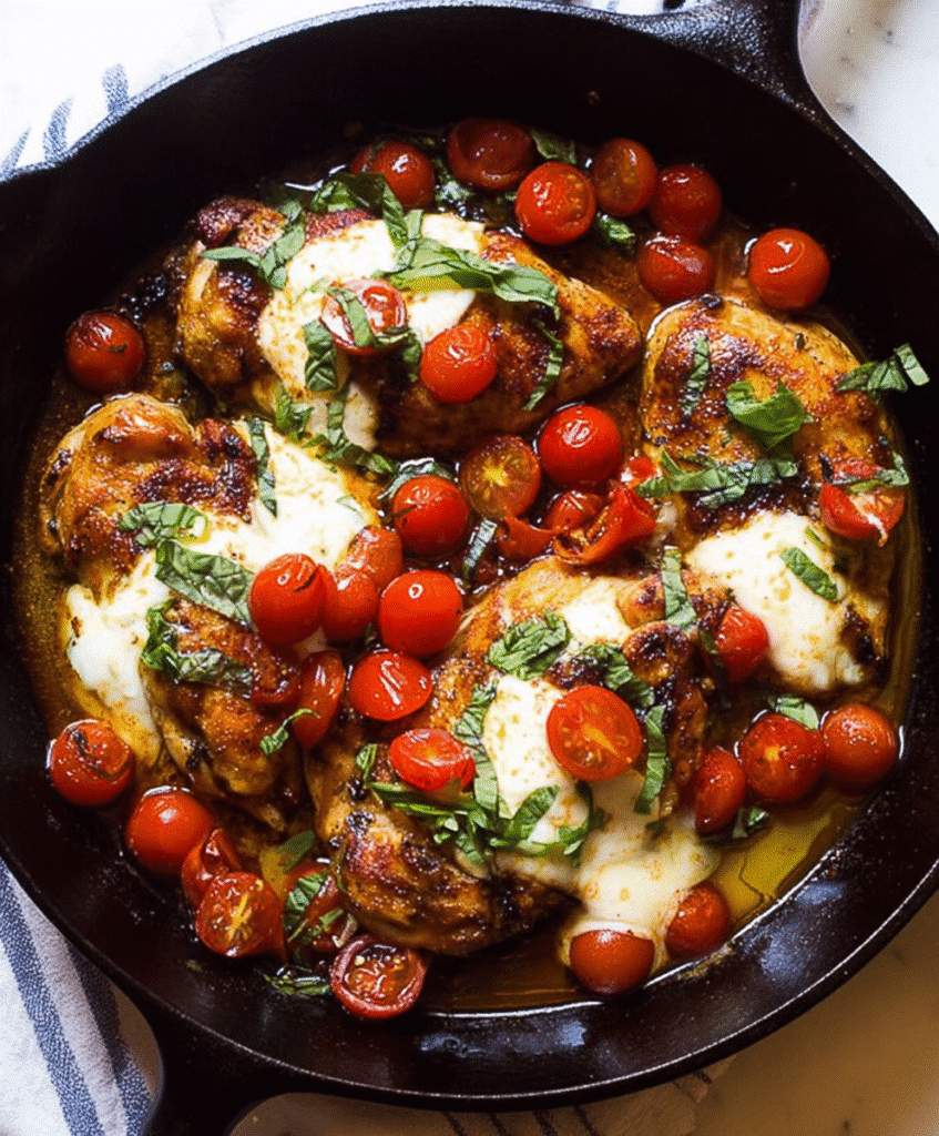 Skillet Balsamic Chicken with Tomatoes & Mozzarella