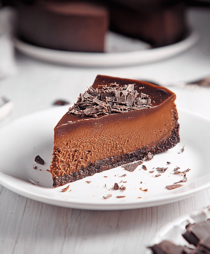 Creamy chocolate custard tart slice with ganache topping and chocolate crumbs