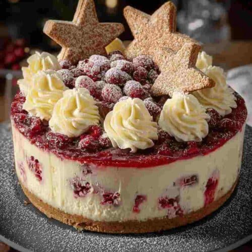 Christmas Cheesecake: Cranberry Jam White Chocolate Mousse Dessert