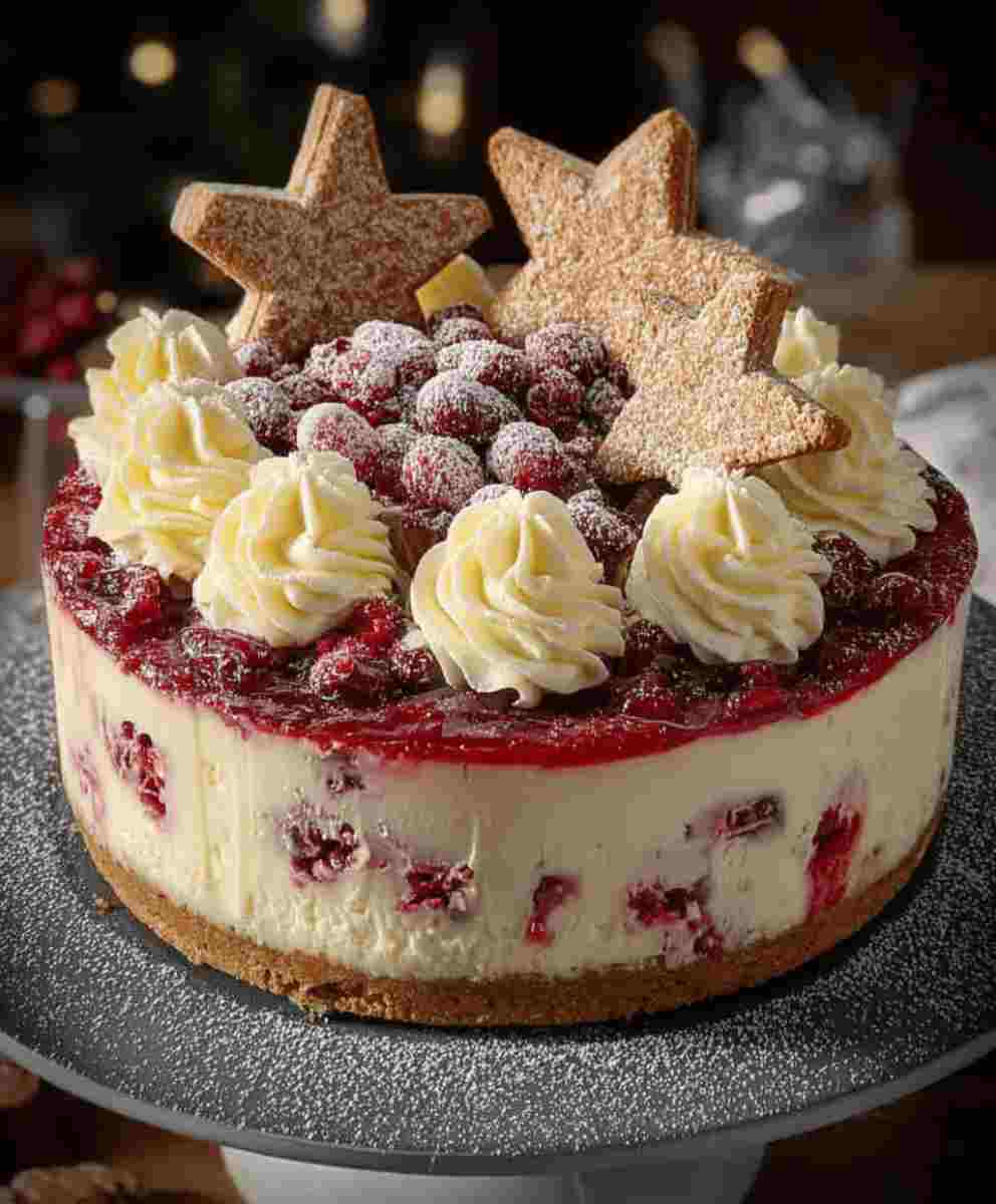 Christmas Cheesecake: Cranberry Jam White Chocolate Mousse Dessert