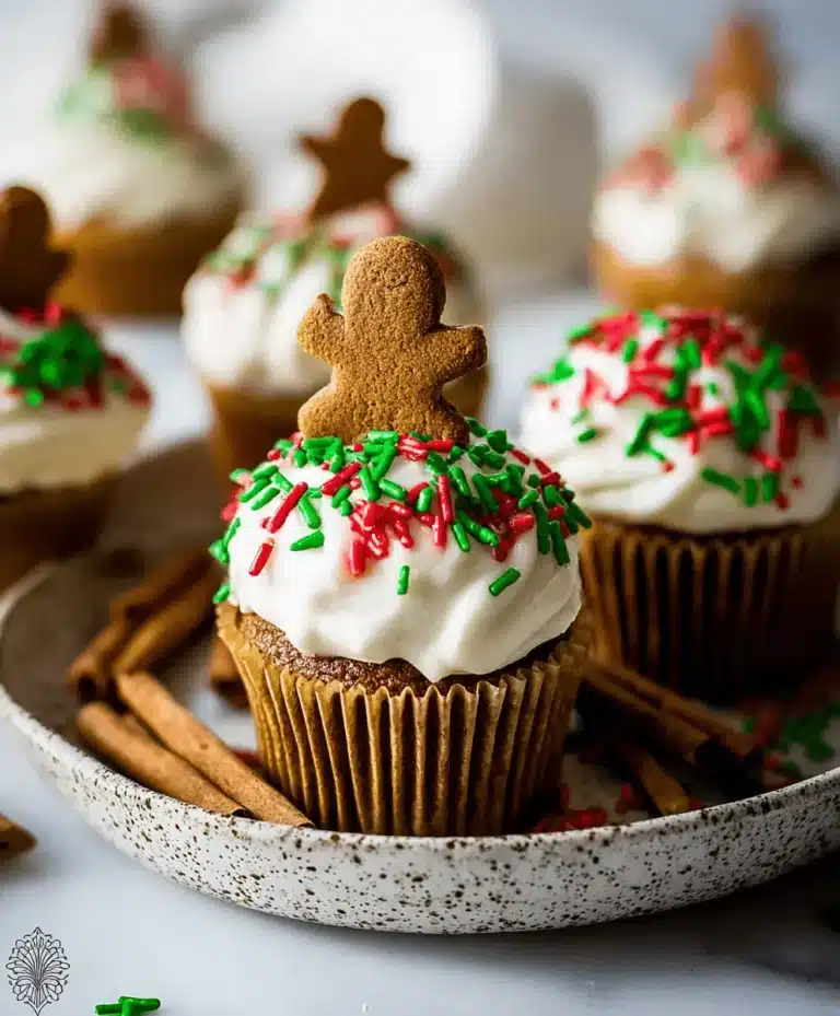 Festive Christmas Chai Cupcakes with Cream Cheese frosting and gingerbread men.