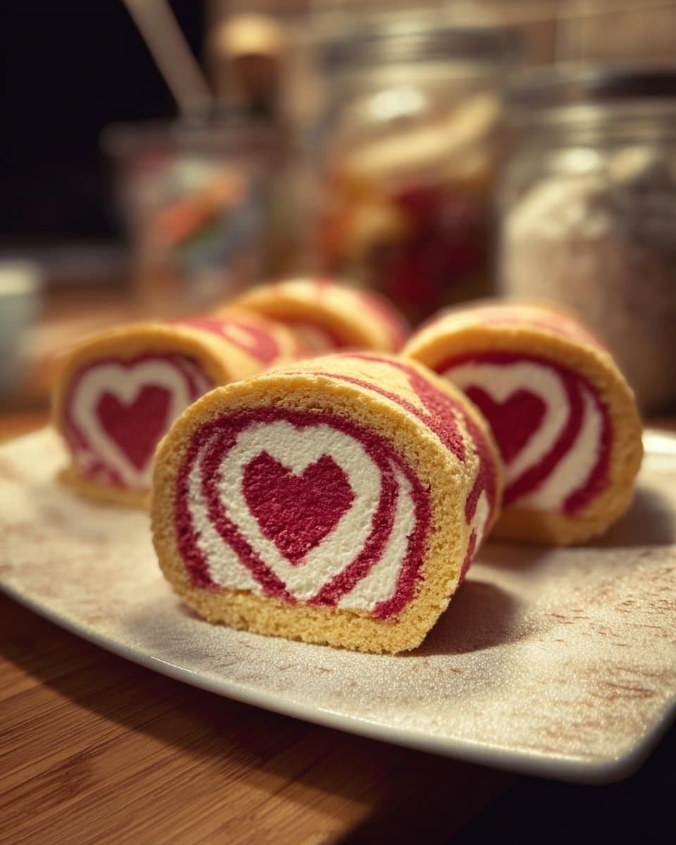Heart-Patterned Strawberry Cake Roll