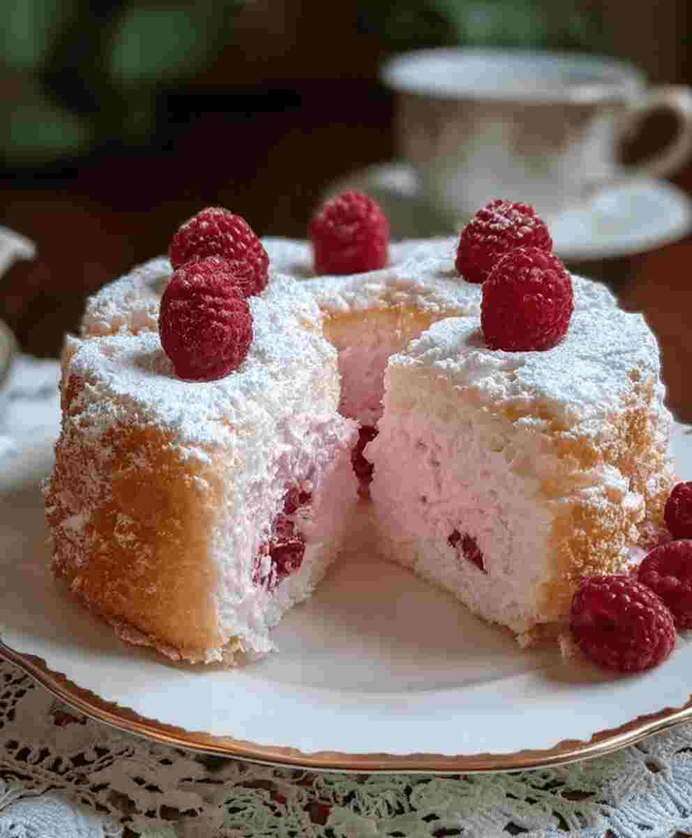 Raspberry Angel Food Cake Easy Dessert Recipe