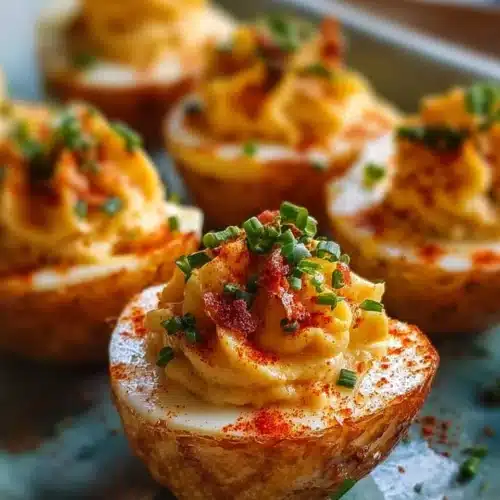 Delicious Bayou Deviled Eggs with a spicy twist, perfect for appetizers.