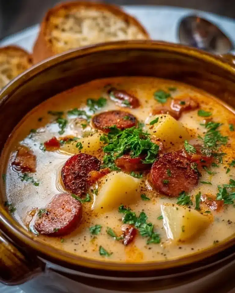 Bowl of delicious Cajun Potato Soup with herbs and spices