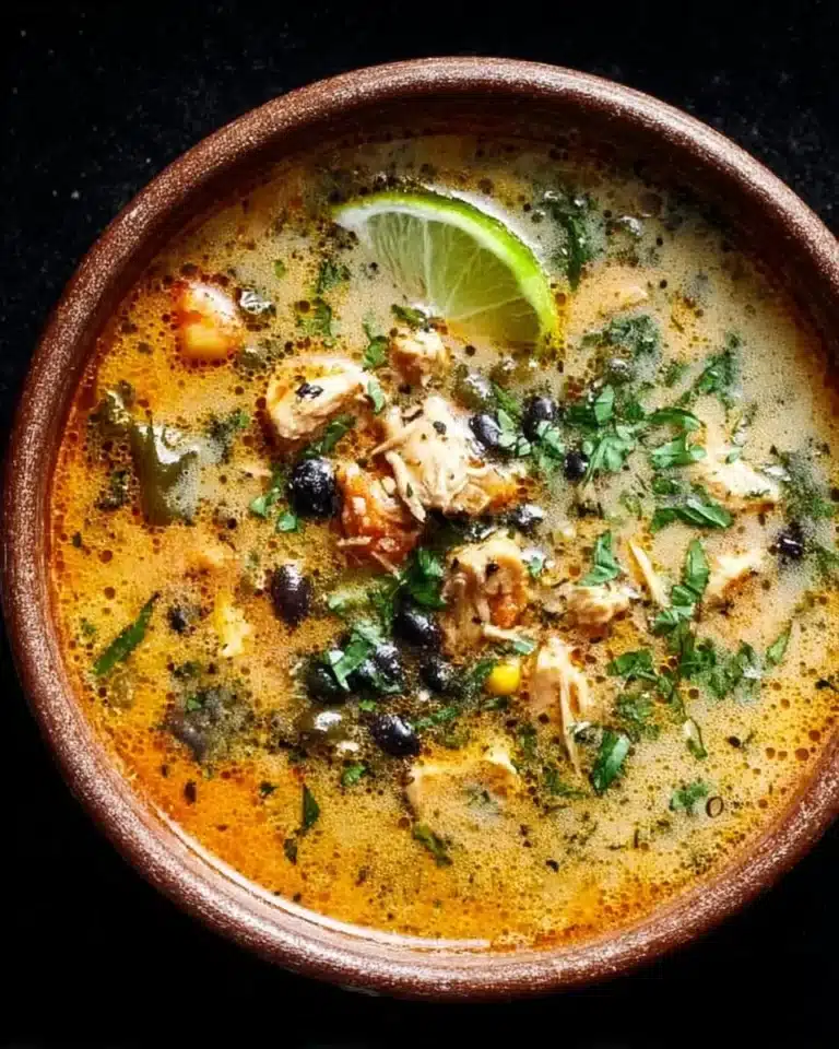 Bowl of Chicken Poblano Soup topped with fresh cilantro