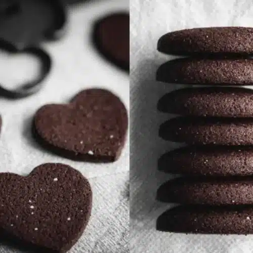Baked chocolate sugar cookies on a decorative plate