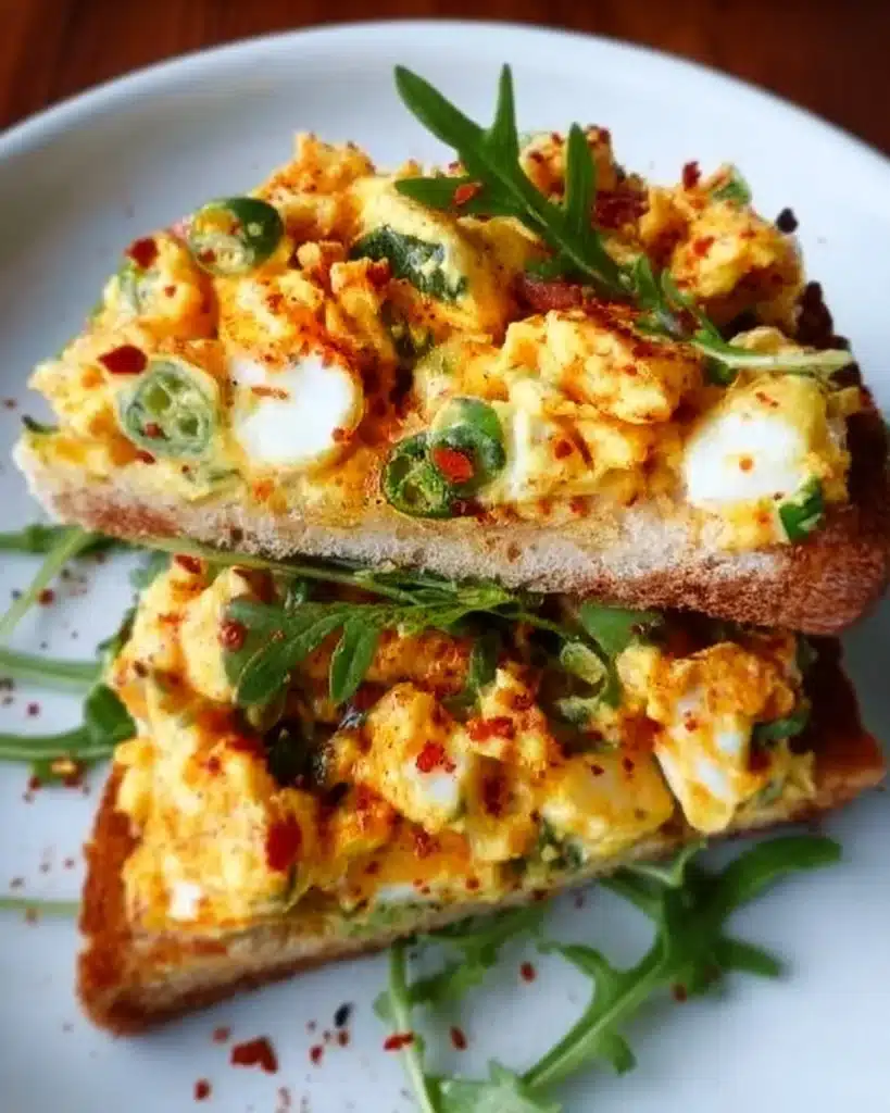 Delicious crispy egg salad served on a plate with fresh garnishes