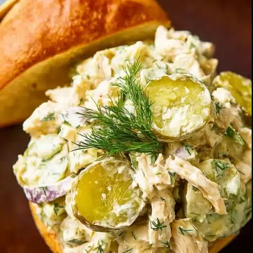 Flavored Dill Pickle Chicken Salad with fresh ingredients and savory dressing