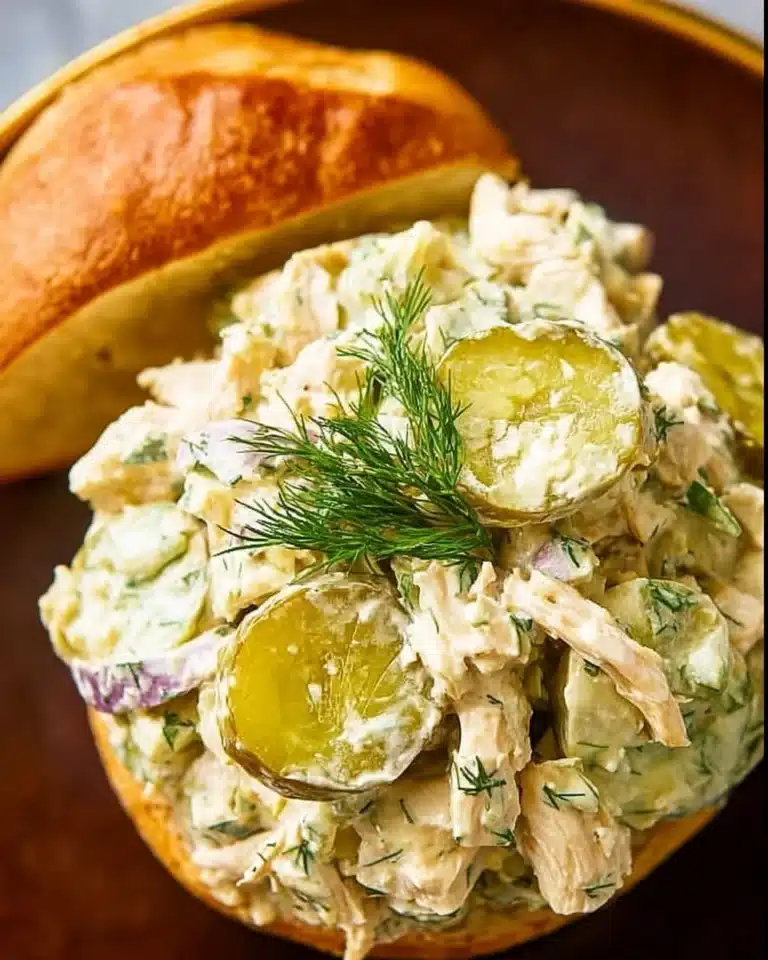 Flavored Dill Pickle Chicken Salad with fresh ingredients and savory dressing