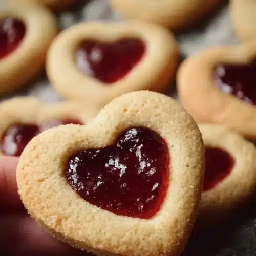 Heart Jam Cookies with a fruity jam filling, perfect for dessert or gifts.