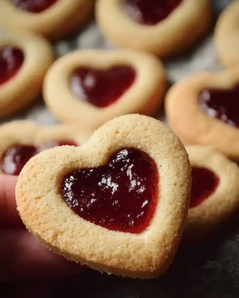 Heart Jam Cookies with a fruity jam filling, perfect for dessert or gifts.