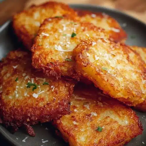 Golden brown homemade hash browns served on a plate with crispy edges