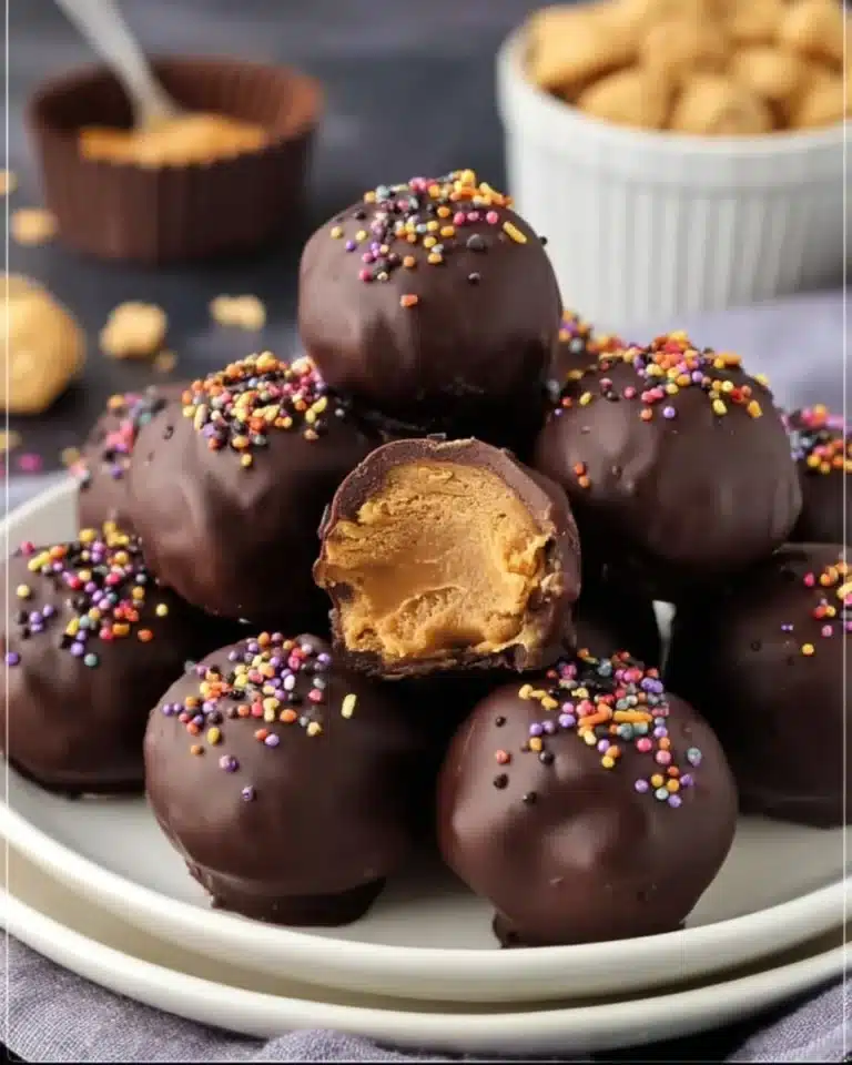 Homemade Reese's copycat peanut butter balls ready to enjoy.