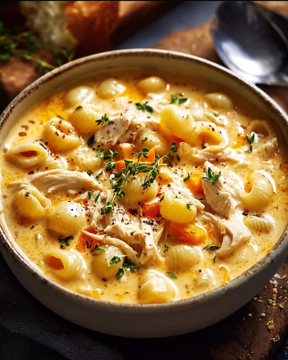Creamy Chicken Macaroni Cheese Soup