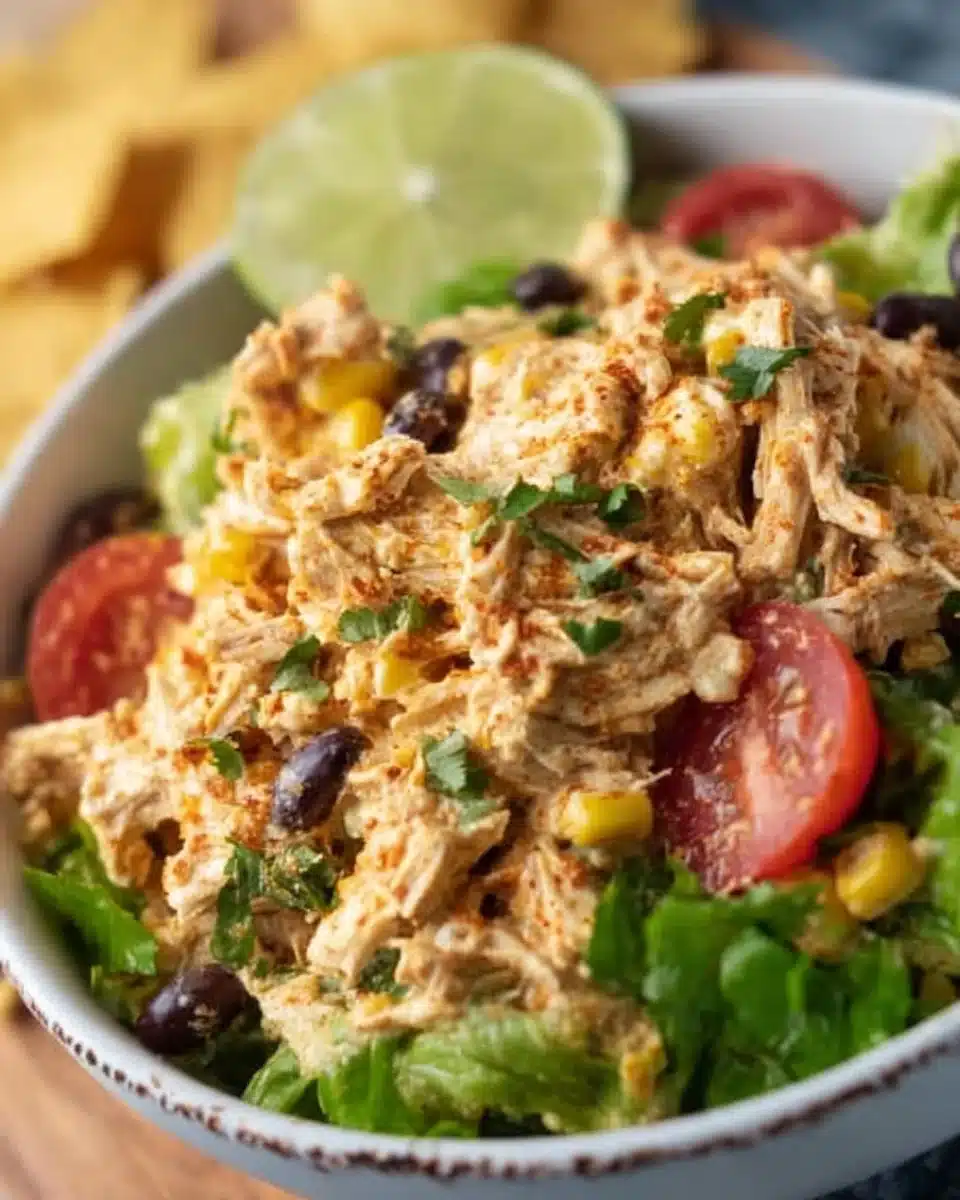 Colorful Southwest Chicken Salad with grilled chicken and fresh vegetables