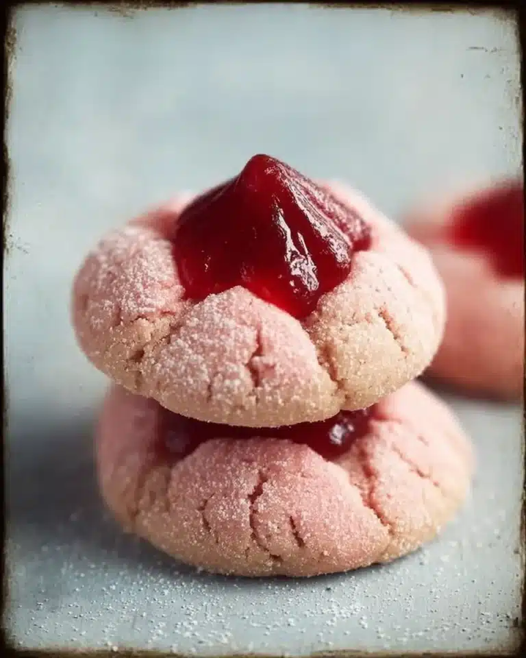 Plate of homemade strawberry kiss cookies topped with chocolate.