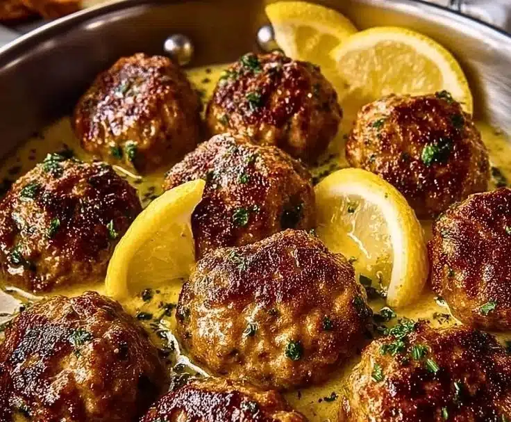 Delicious Greek meatballs served in tangy lemon sauce